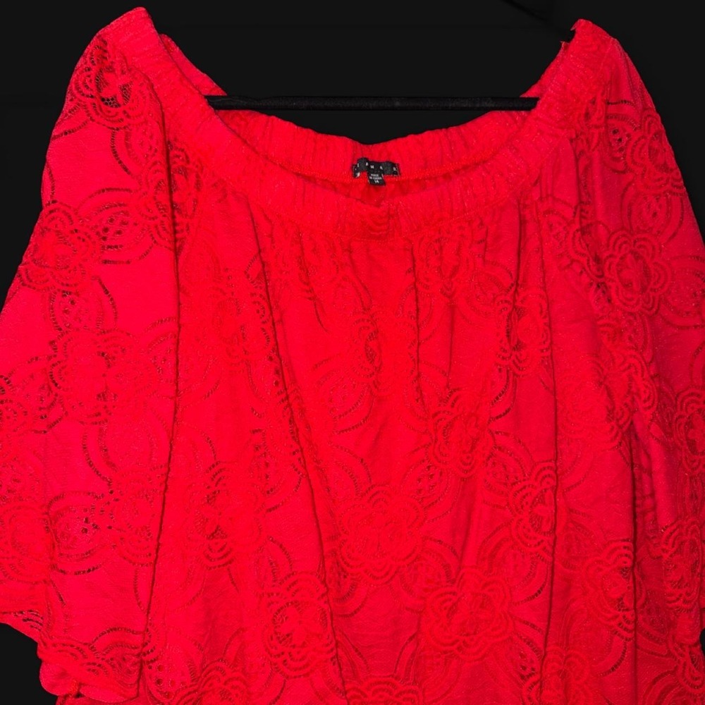 Tiana B Red Lace Shift Dress Size 14 Bell Sleeve Off Shoulder Cocktail - Picture 2 of 5